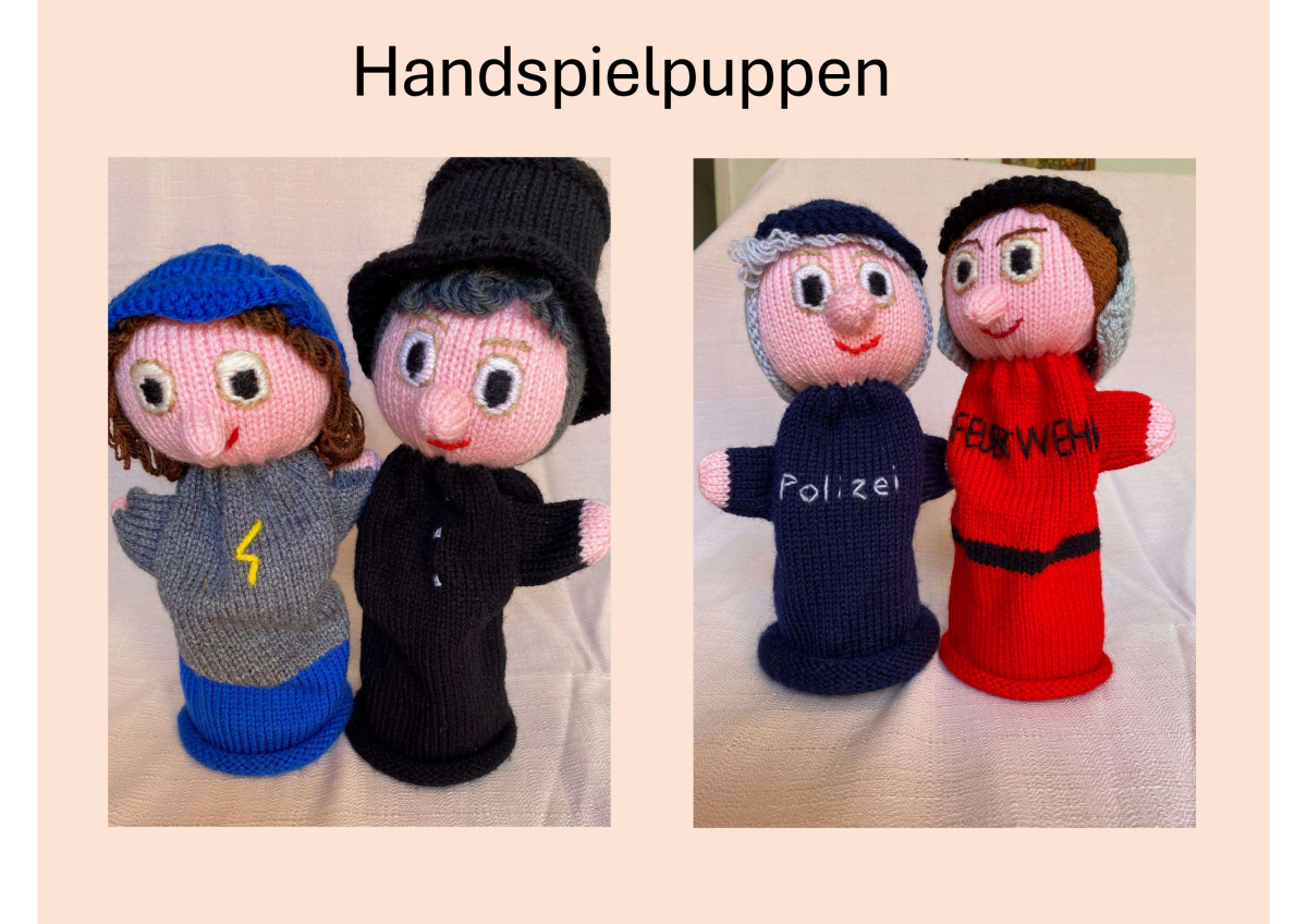 Handspielfiguren Elektriker, Kaminkehrer, Polizist, Feuerwehrmann
